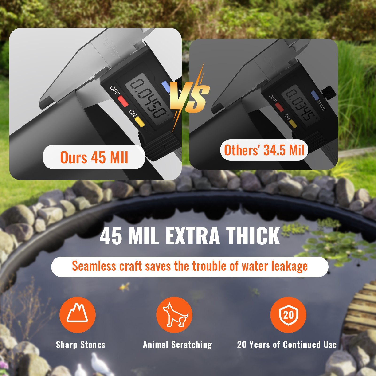 Pond Liner, 9 X 10.6 M 1.5 Mm Thickness, Pliable EPDM Material Pond Skins, Easy Cutting Underlayment For Fish Or Koi Ponds, Water Features, Waterfall Base, Fountains, Water Gardens, Black - Image 2