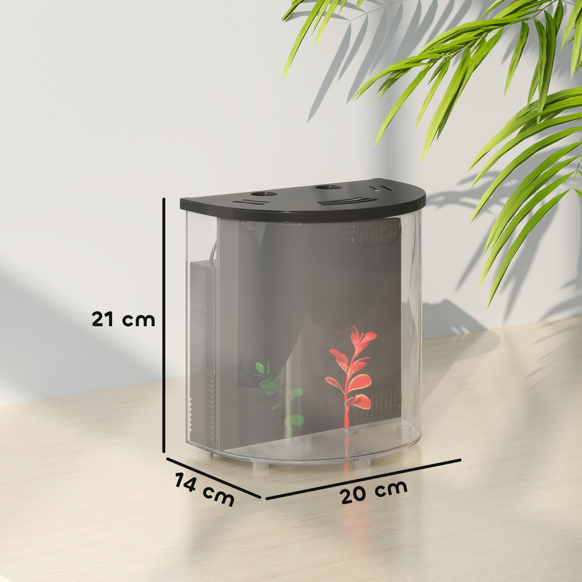 PawHut 3L Small Fish Tank With Filter System, LED Light, Small Fish Tank For Betta, Shrimp, Black - Image 5