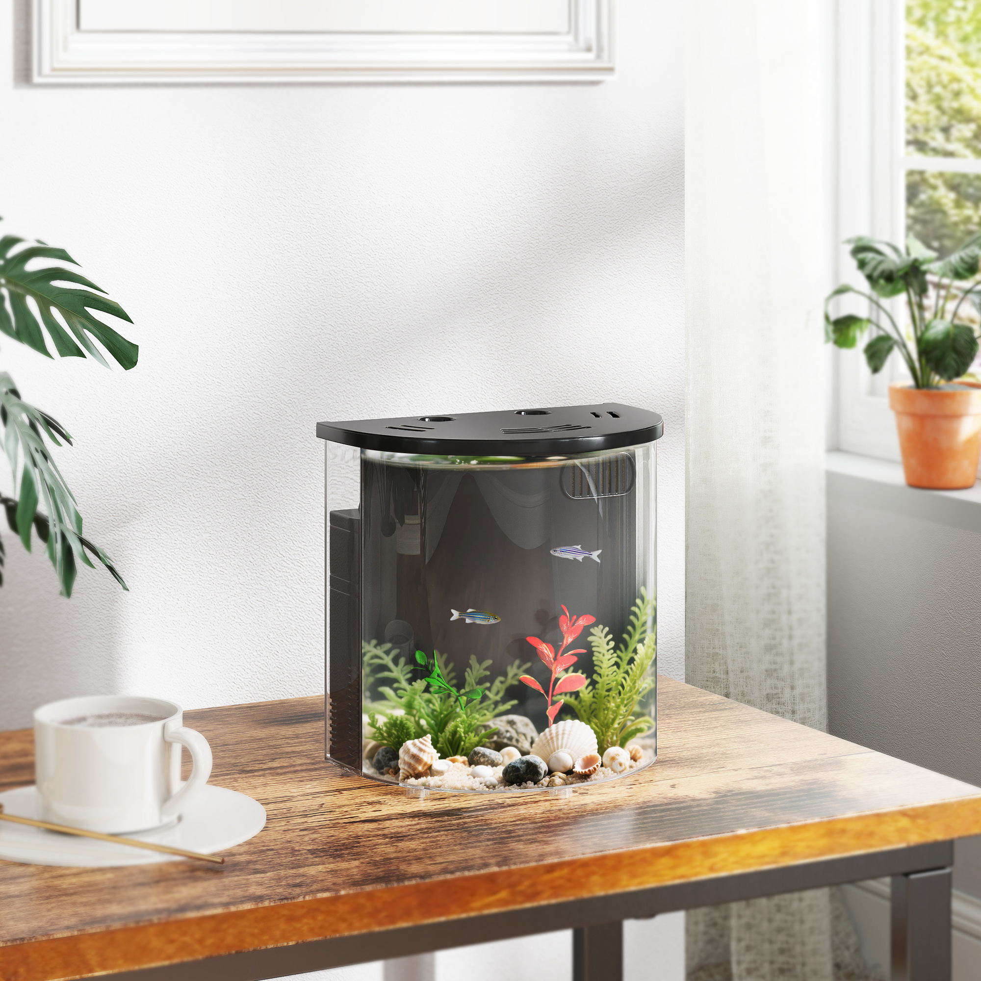 PawHut 3L Small Fish Tank With Filter System, LED Light, Small Fish Tank For Betta, Shrimp, Black - Image 4