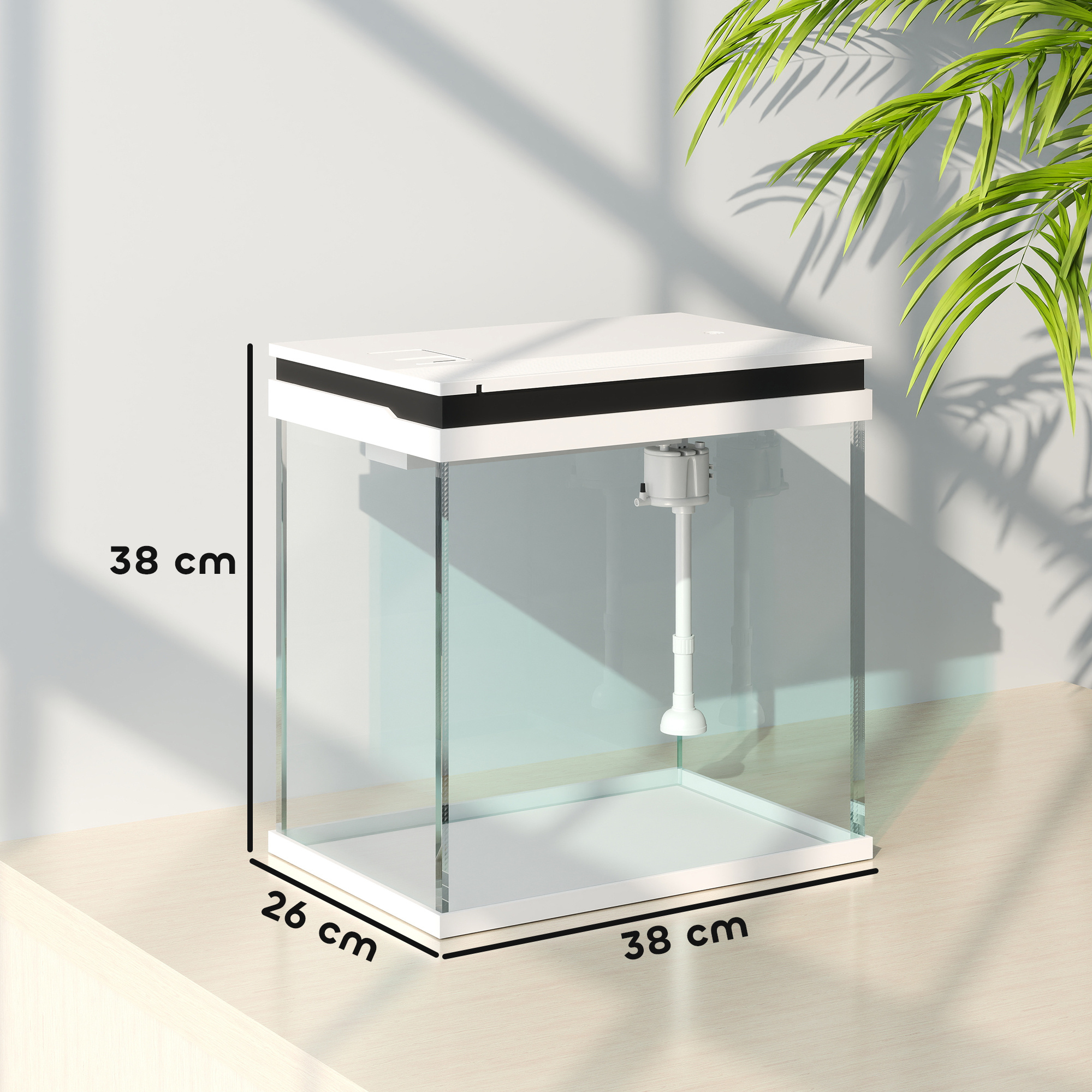 PawHut 26L Glass Fish Tank With Filter System, LED Lights, Water Pump, White - Image 4