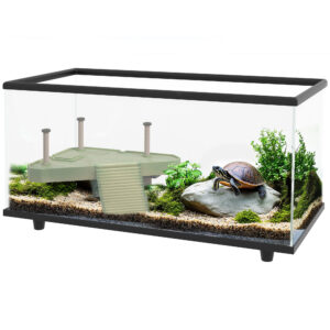 PawHut 50L Glass Turtle Tank Aquarium With Basking Platform, Easy Drainage, Strip Patch Thermometer