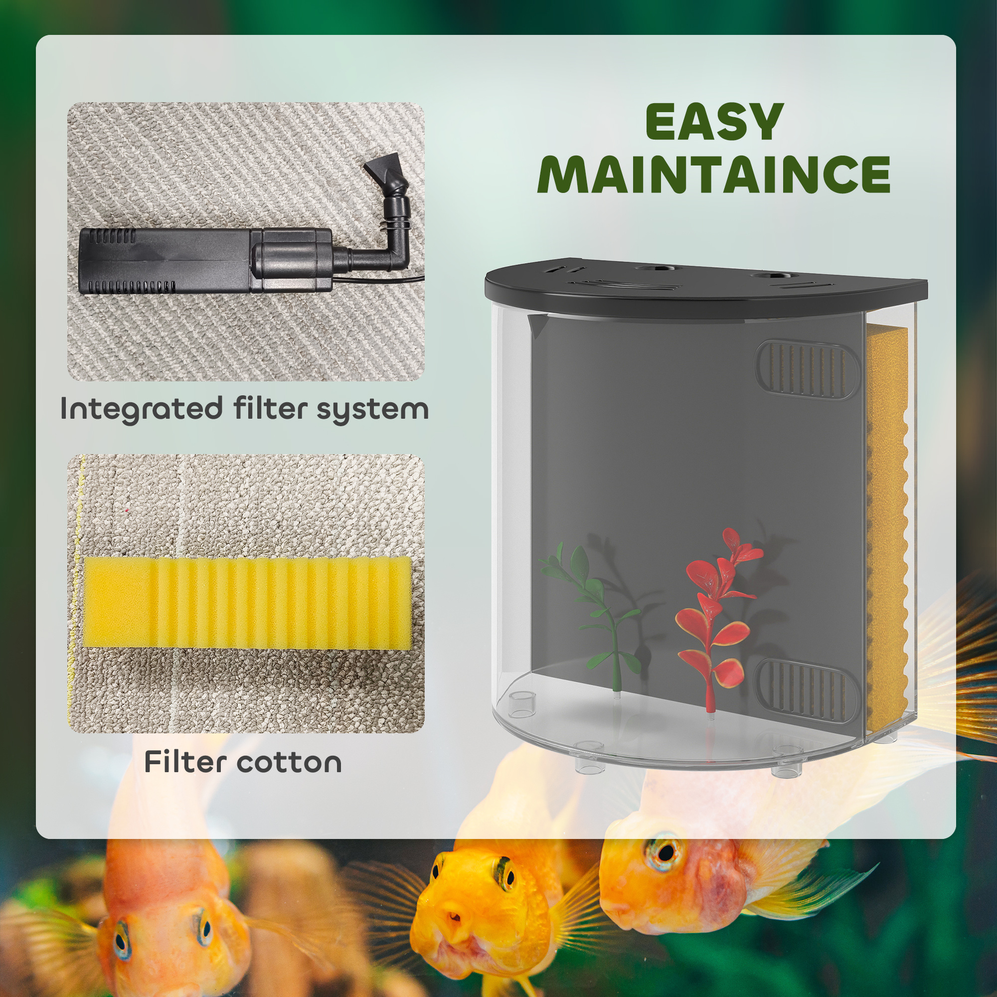 PawHut 3L Small Fish Tank With Filter System, LED Light, Small Fish Tank For Betta, Shrimp, Black - Image 2